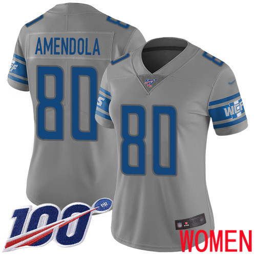 Detroit Lions Limited Gray Women Danny Amendola Jersey NFL Football #80 100th Season Inverted Legend->women nfl jersey->Women Jersey